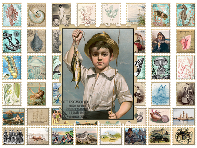 By the Sea Faux stamps for junk journals and other ephemera